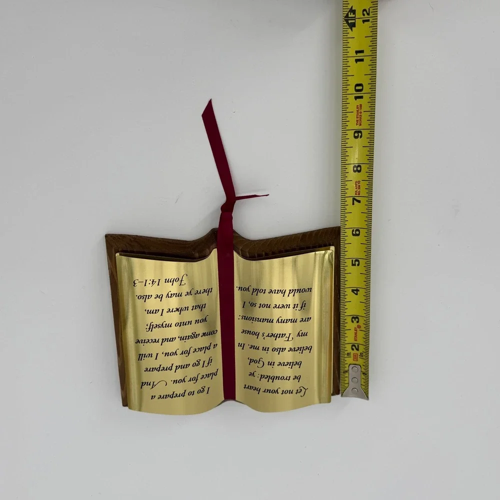 Vintage Wooden Open Book Scripture Wall Plaque Gold Tone John 14:1-3 Decor